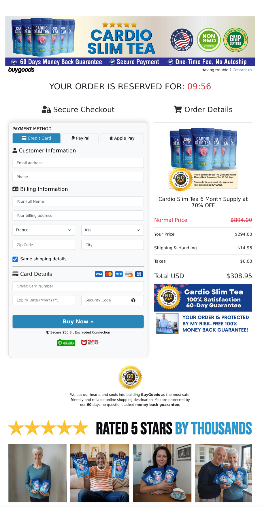 Cardio Slim Tea secure checkout process and payment page